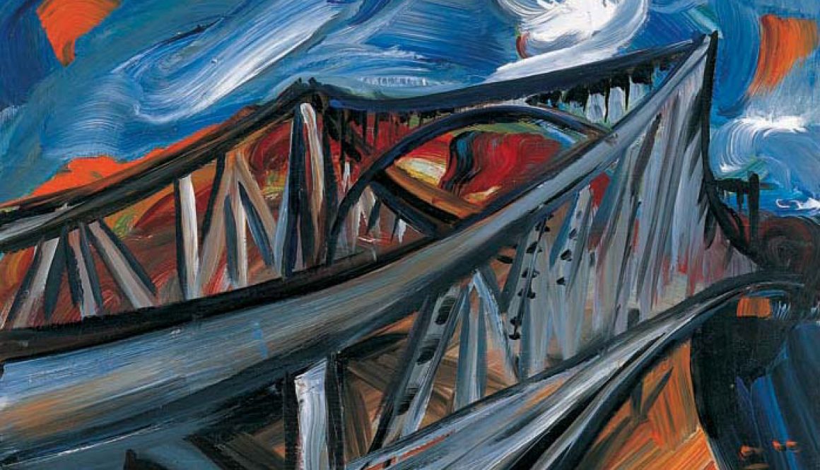 Torsten Schlüter, "Agentenbrücke", 1994, Acryl, 75x102cm