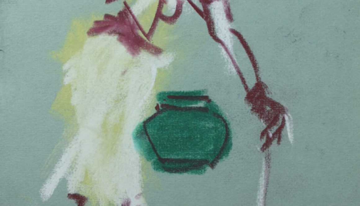 Torsten Schlüter, "Brunnenfrau", 2015, Pastell, 25,5x17,5cm