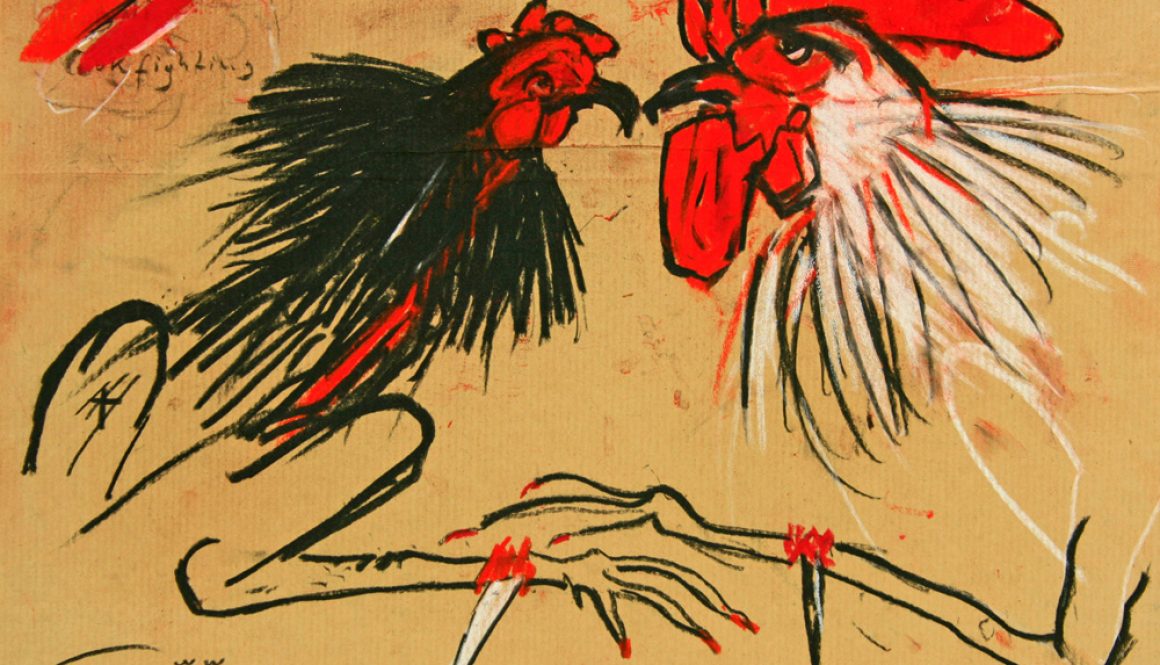 Torsten Schlüter, "Cockfight",1995, Kreide, 26x36cm