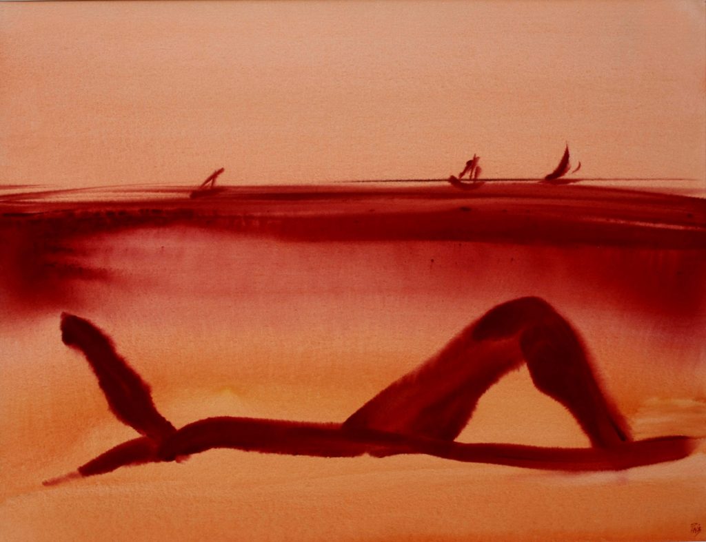 Torsten Schlüter, "Die Liegende", 2014, Aquarell, 50x65cm