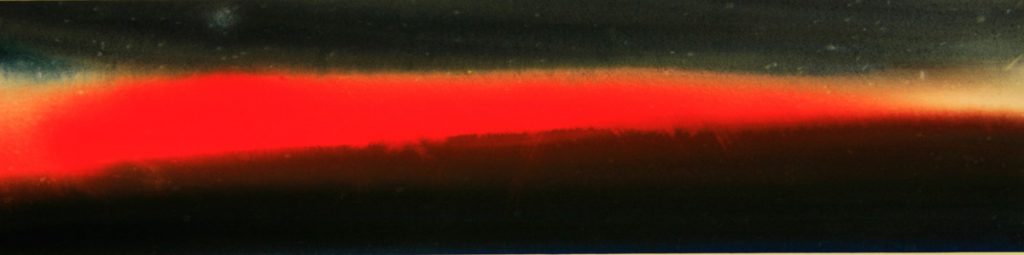 Torsten Schlüter, "Einspielzeit im Niemandsland, Roter Keil", 2008, Aquarell, 16x60cm
