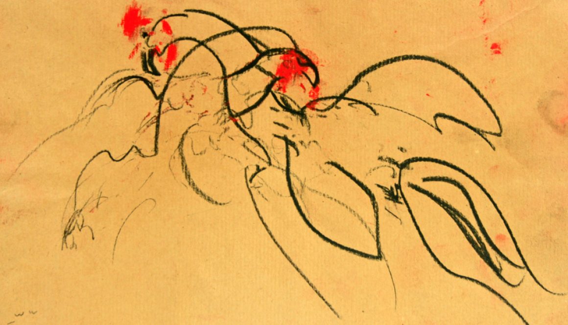 Torsten Schlüter, "Cockfight",1995, Kreide, 26x36cm