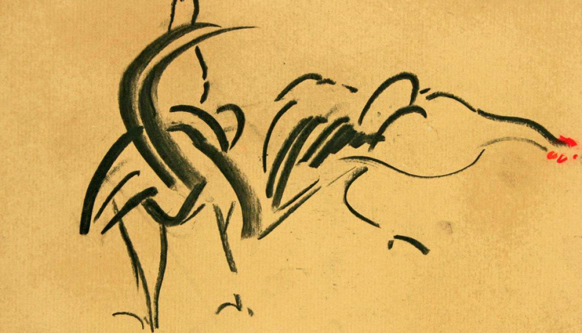 Torsten Schlüter, "Cockfight", 1995, Kreide, 26x36cm