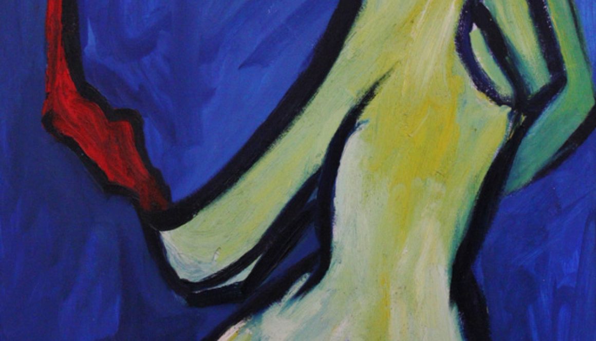 Torsten Schlüter, "Stinkefinger", 1992, Öl auf Holz, 120x76cm