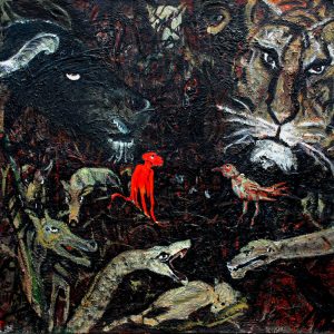 Torsten Schlüter, "Mumbai - Heilige Herde", 2014, Öl auf Leinwand, 180x180cm