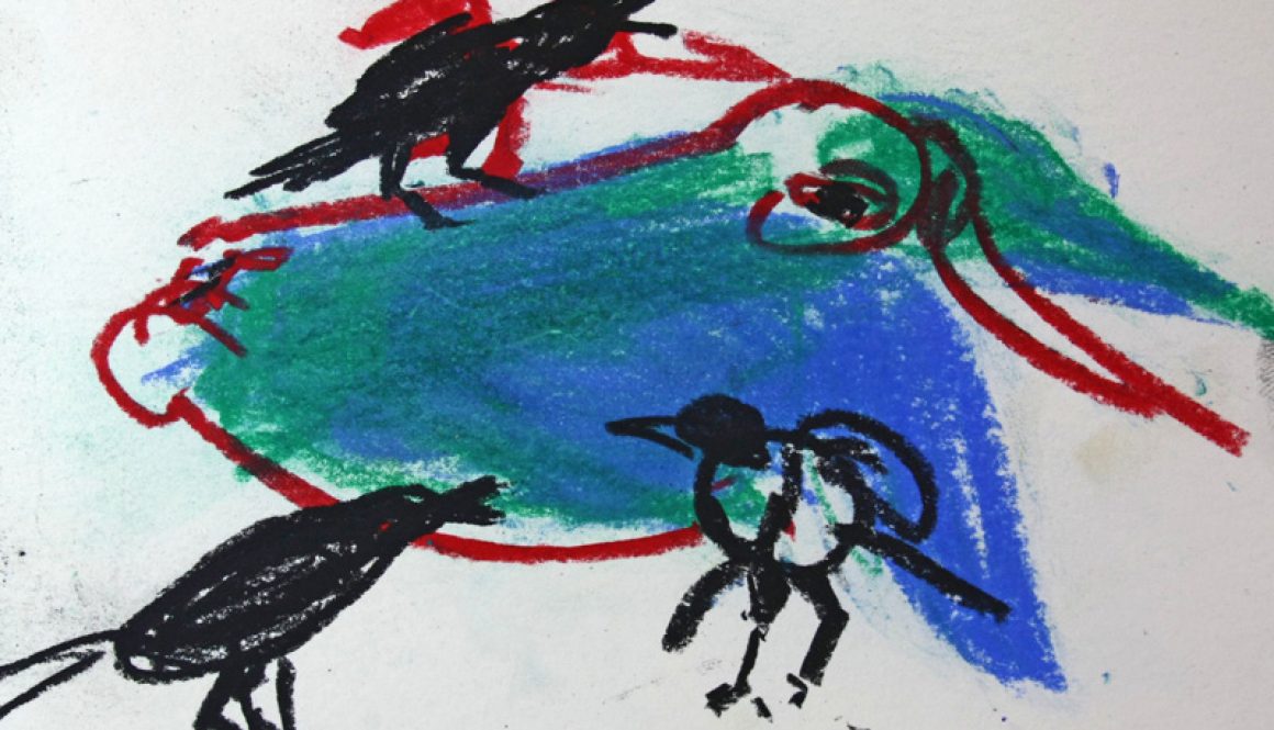 Torsten Schlüter, "Rabenort", 2014, Kreide, 16x21cm