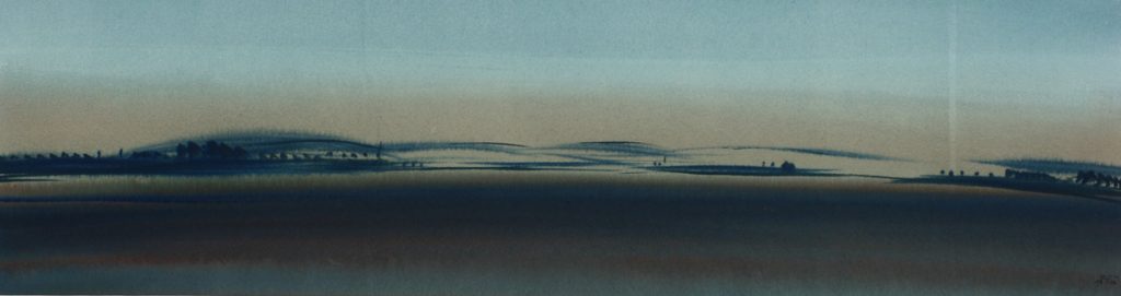 Torsten Schlüter, "Boddenlandschaft", 2007, Aquarell, 16x60cm