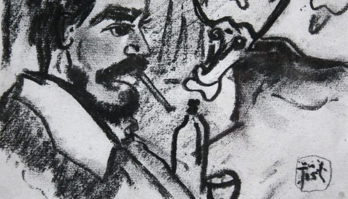 Torsten Schlüter, "Hem und Buffalo", 2015, Kohlezeichnung, 17x25cm