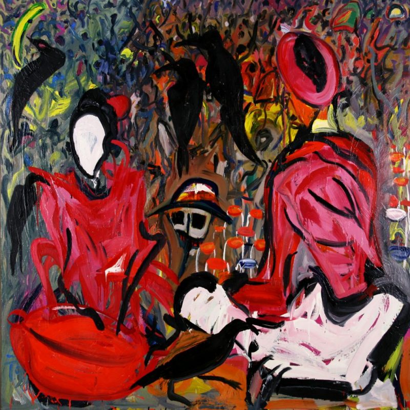 Torsten Schlüter, "Der Tod und der Händler", 1998, Öl auf Leinwand, 160x160cm