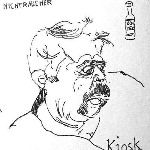 Torsten Schlüter, "Auf dem Dampfer", 1993, Kugelschreiber, 15x13cm