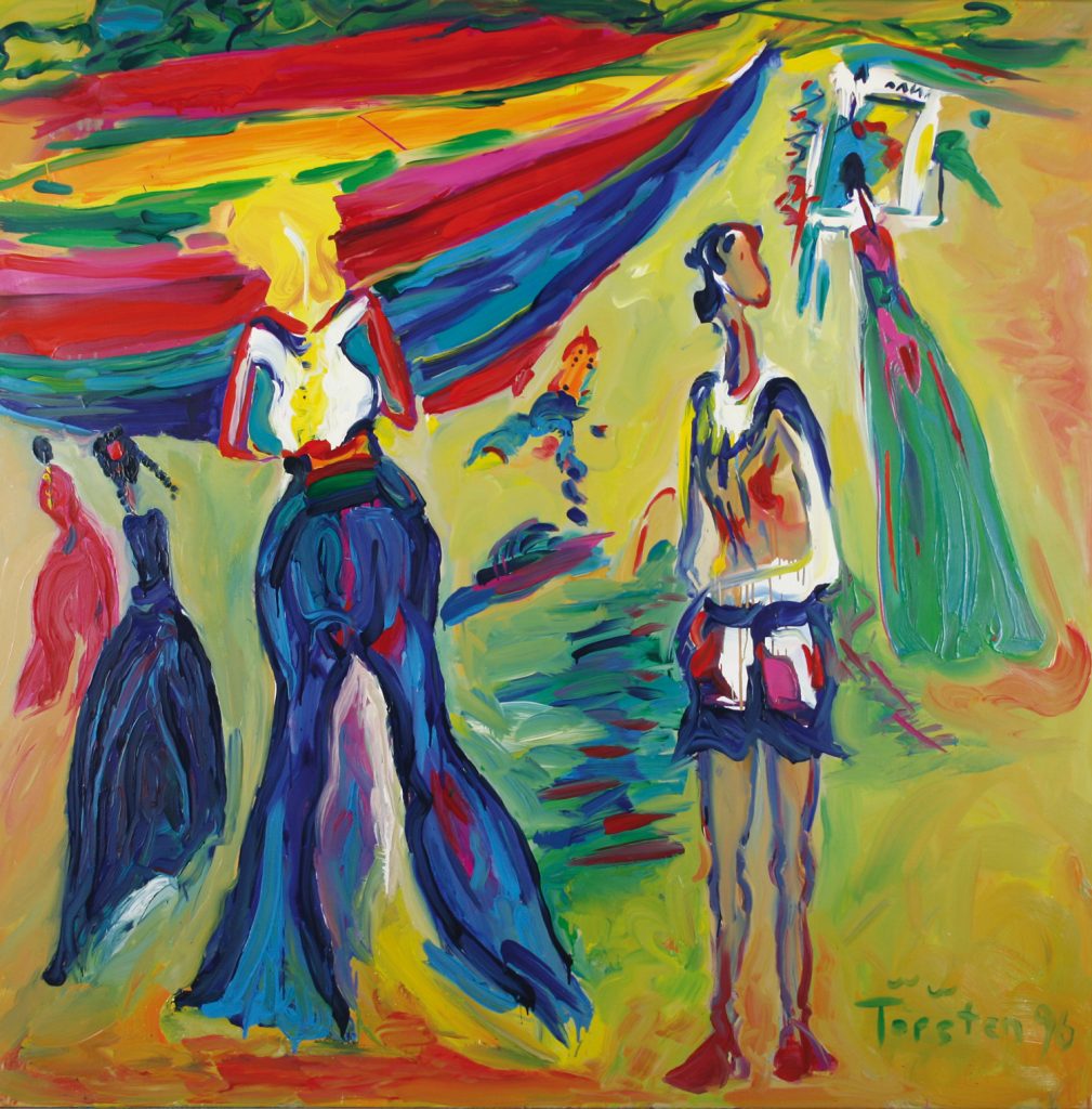 Torsten Schlüter, "Hammoks," 1996, Öl auf Leinwand, 180x180cm