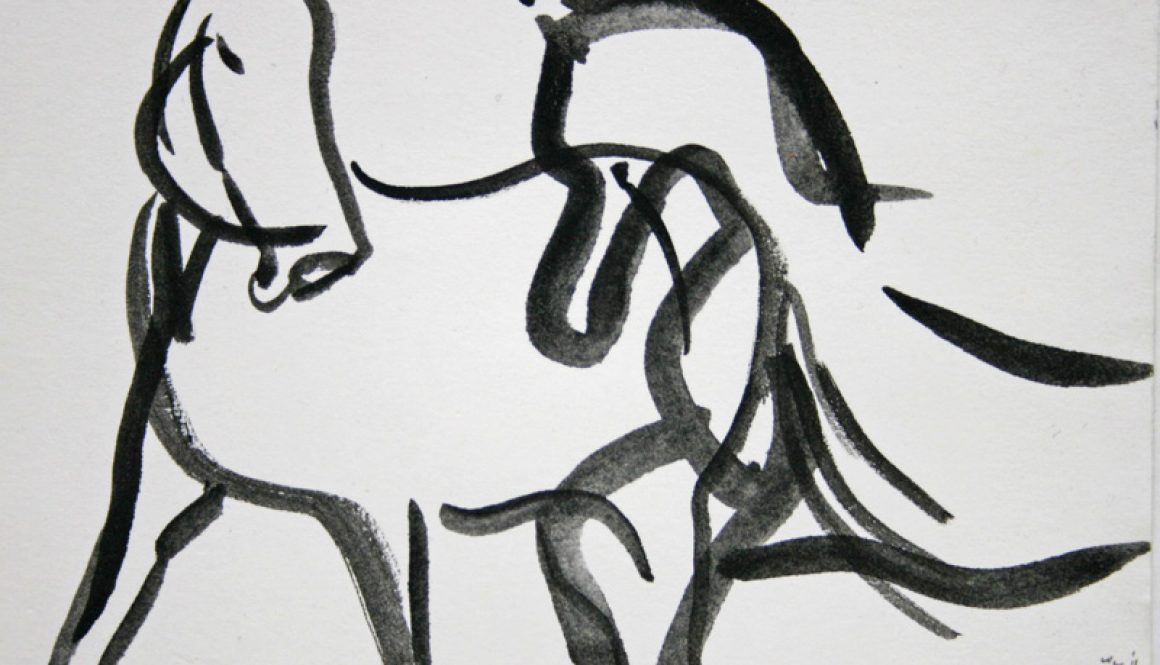 Torsten Schlüter, "Spielende Pferde", 2007, Pinselzeichnung, 10x14cm