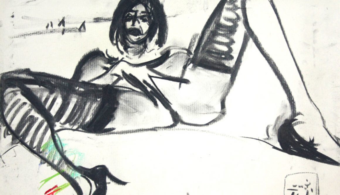 Torsten Schlüter, "Streifenmädchen", 2016, Kohlezeichnung, 26x36cm