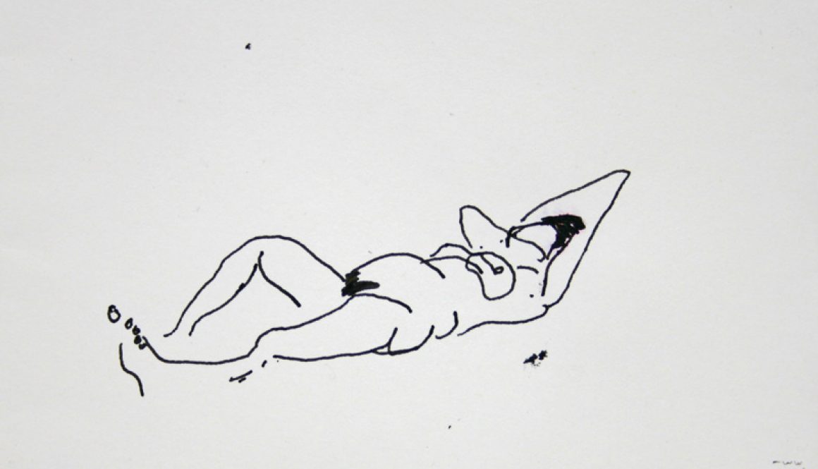 Torsten Schlüter, "Liegende", 2006, Fineliner, 10x15cm