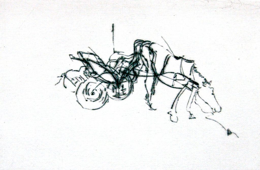 Torsten Schlüter, "Des Löwen letzte Kavllerie", Hiddensee Edition, 2011, Kaltnadelradierung,10x15cm