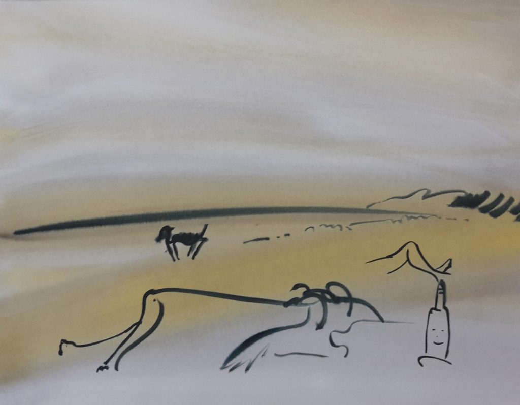 Torsten Schlüter, "Lachende Flasche", 2016, Aquarell, 50x65cmlachende-flasche-kopie