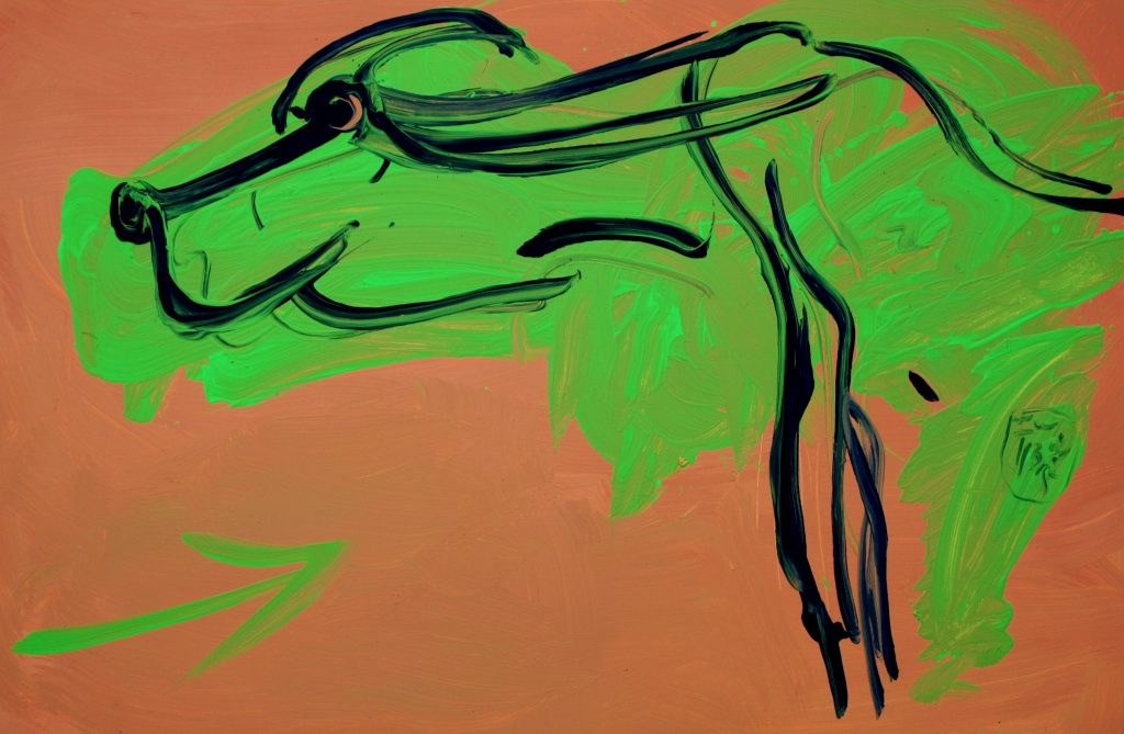 Torsten Schlüter, Green Buffalo, 2013, Öl auf Leinwand, 80x120cm
