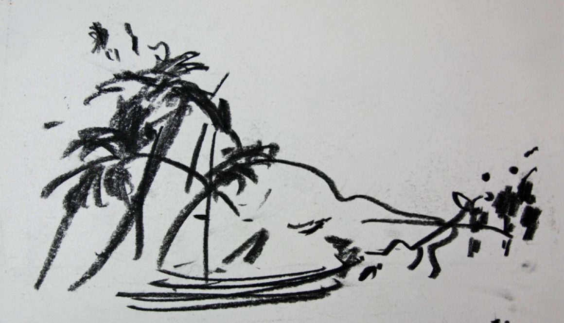 Torsten Schlüter, "Angelandet", 2016, Kohlezeichnung, 15x21cm