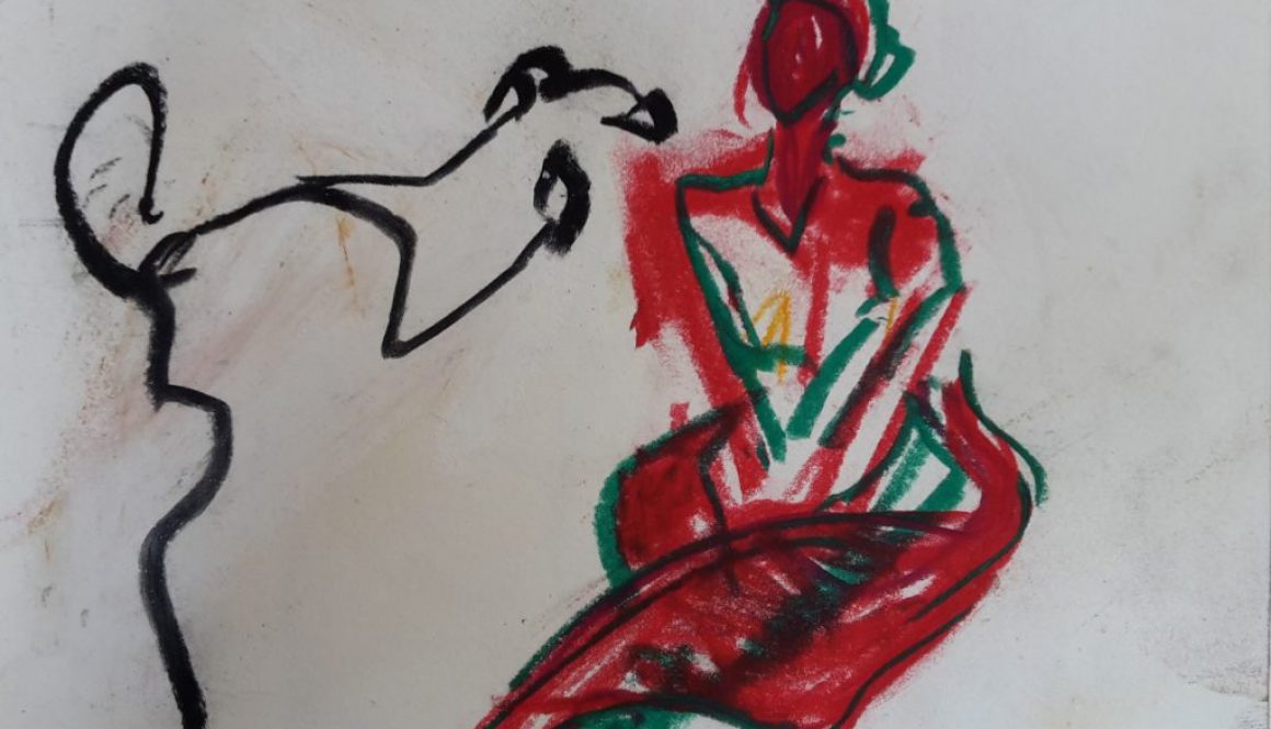 Torsten Schlüter, "Hund und Mädchen, 2016, Kreide, 17,5x21cm
