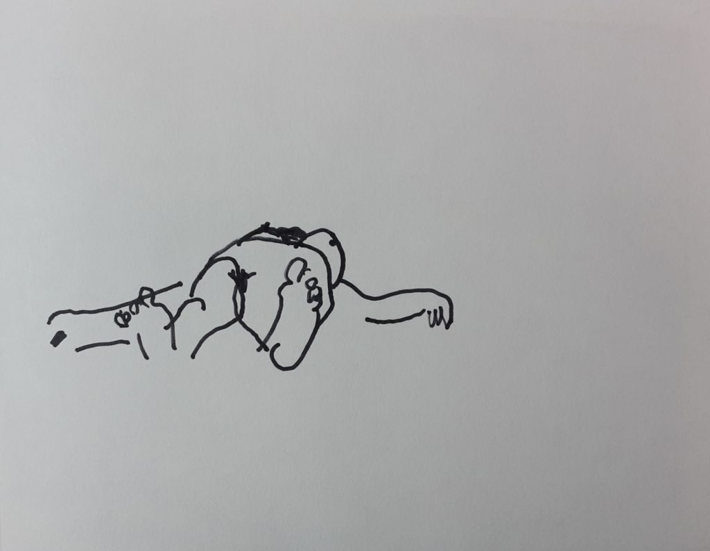 Torsten Schlüter, "Liegende", 2016, Finliner, 15x21cmli