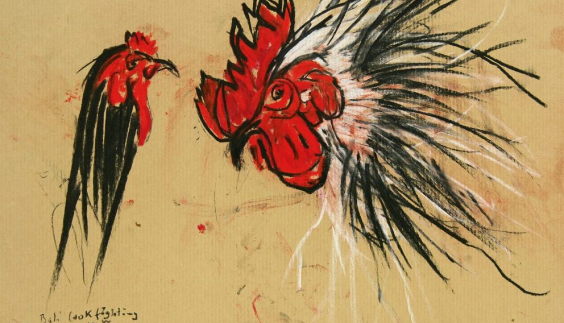 Torsten Schlüter, "Cockfight", 1995, Kreide, 25x35cm