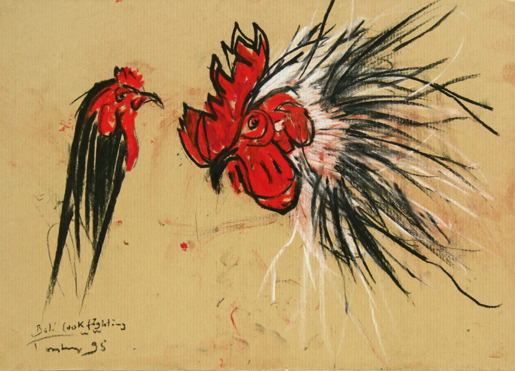 Torsten Schlüter, "Cockfight", 1995, Kreide, 25x35cm
