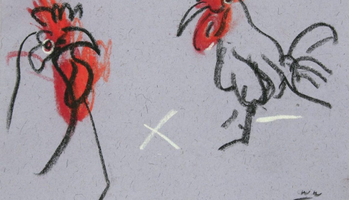 Torsten Schlüter, "Cockfight", 1999, Kreide, 17,5x25,5cm