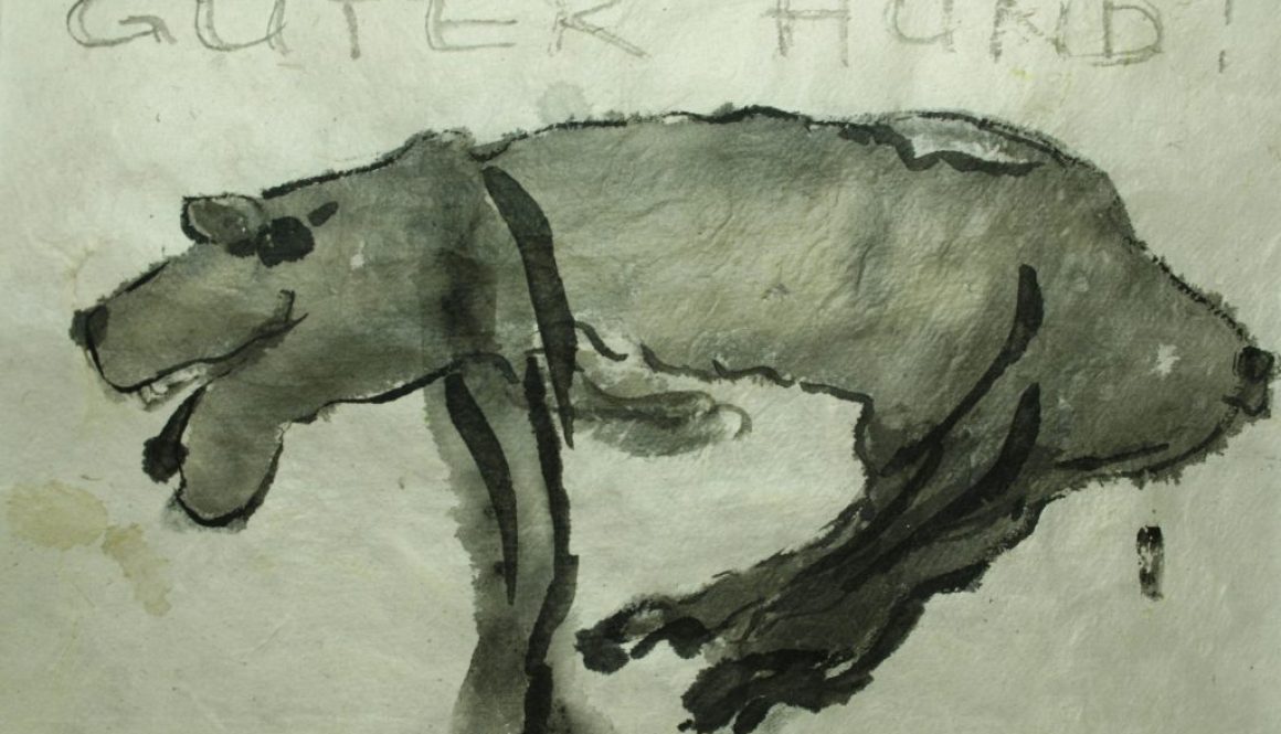 Torsten Schlüter, "Schön scheisst der Hund", 2014, Pinselzeichnung, 15x21cm