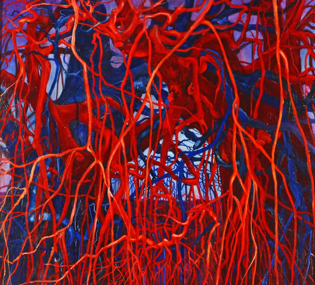 Torsten Schlüter, "Machtkampf", 1983, Öl auf Hartfaser, 86x85cm