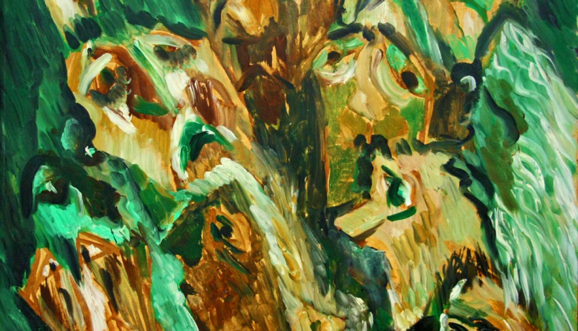 Torsten Schlüter, "Pogrom an Armeniern", 1987, Öl auf Hartfaser, 60x60cm