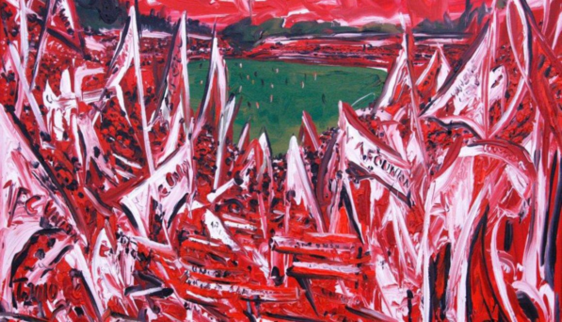 Torsten Schlüter, "Alte Försterei- Fahnenmeer", 2011, Öl auf Leinwand, 80x120cm
