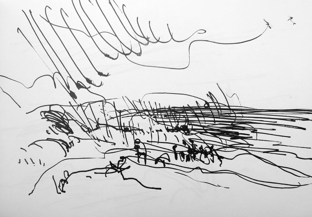 Torsten Schlüter, "Uferkonzert", 2016, Fineliner, 10x14cm