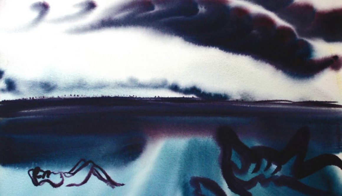 Torsten Schlüter, "Vordergrund mit Katze", 2016, Aquarell, 50x65cm