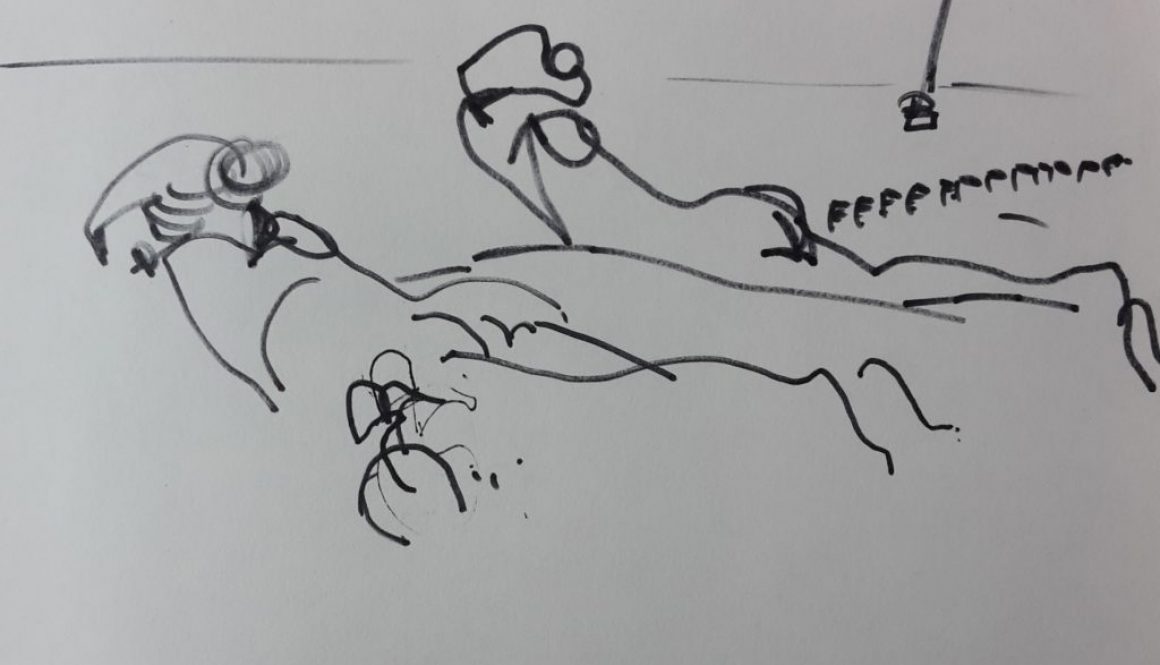 Torsten Schlüter, "Zwei Liegende", 2016, Fineliner, 10x14cm