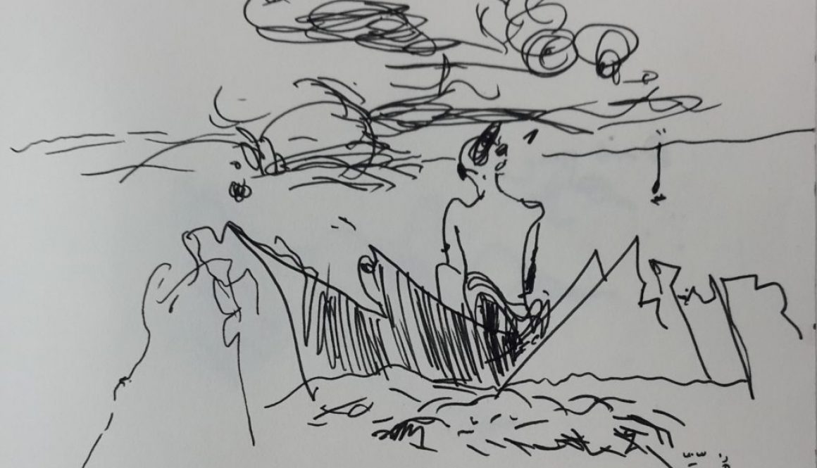 Torsten Schlüter, "Zwischen Felsen", 2016, Fineliner, 20x27cm