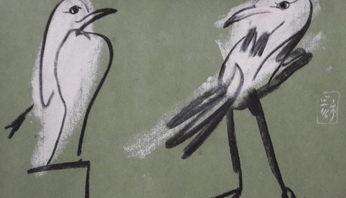 Torsten Schlüter, Auf dem hohen Sockel, 2016, Kreide auf getöntem Papier, 17,5 x 25,5cm