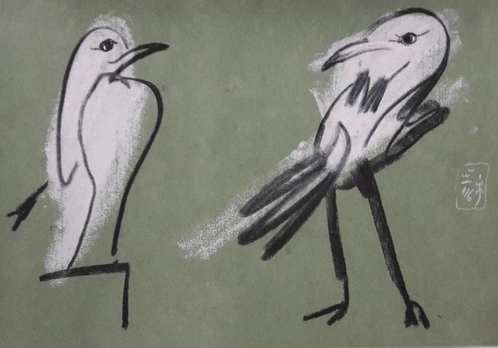 Torsten Schlüter, Auf dem hohen Sockel, 2016, Kreide auf getöntem Papier, 17,5 x 25,5cm