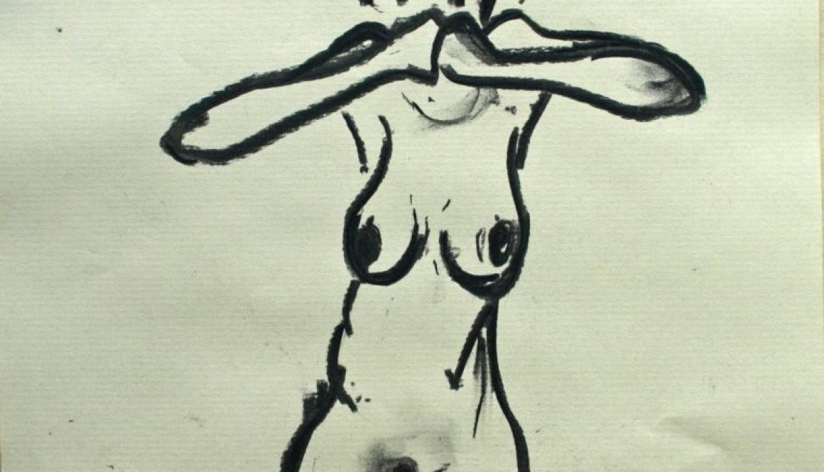 Morgenstunde stehender Halbakt, Kohle, 40x30cm, 2017