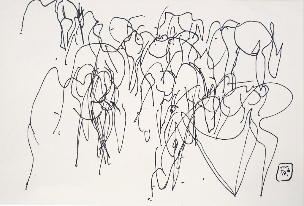 Zusammengerückte Herde, 2017, Tintenstift, 17,5 x 25,5cm