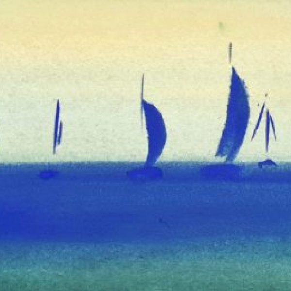 Blaue Segel, 2023, Aquarell, 12x45cm Blaue Segel, 2023, Aquarell, 12x45cm